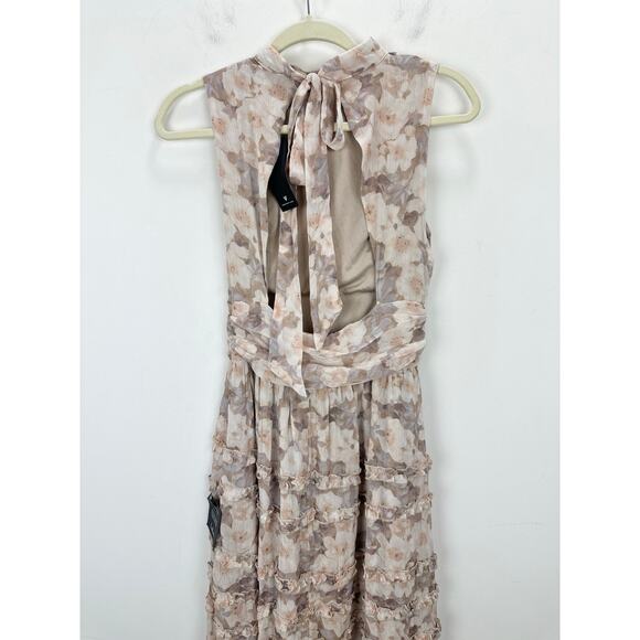 Lulus Happily Sweet Beige Floral Mock Neck Backless Midi Dress Cocktail S NWT - Picture 12 of 14